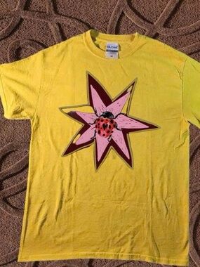Gildan Yellow with Pink Star and Red Ladybug Graphic